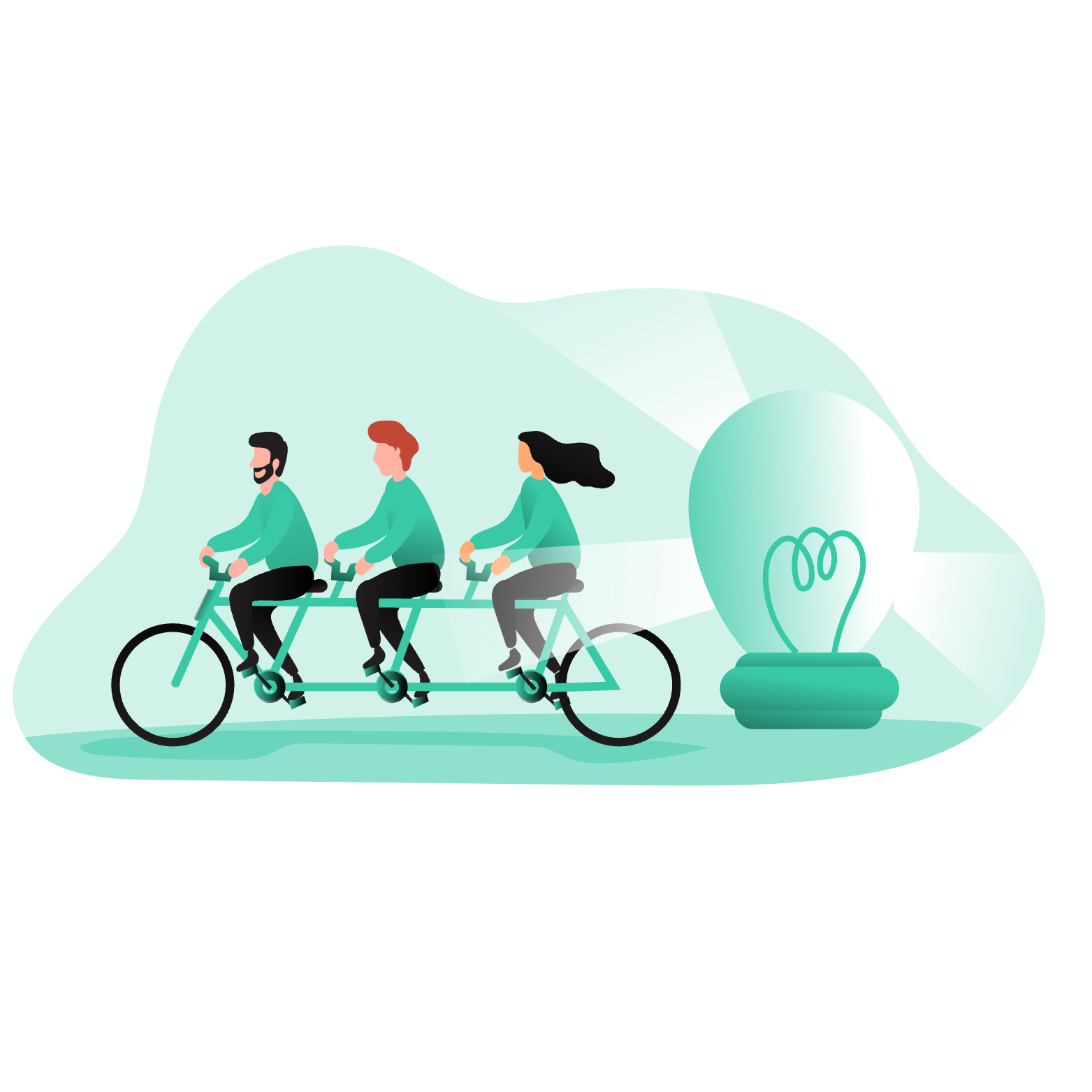 自転車で進むチームとアイデアのイラスト